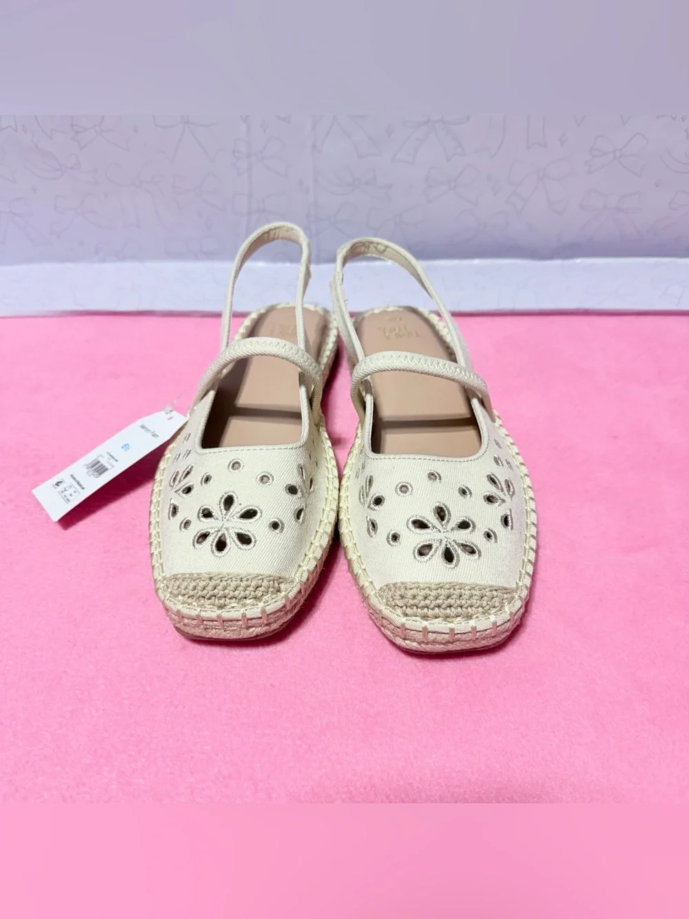 Time and True Women’s Cream Espadrille Slingback Flats, Size 6.5 NEW